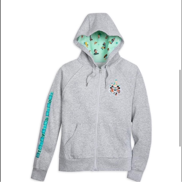 Disney Resorts Womens XL Gray Embroidered Graphic Zip up Hoodie with Drawstrings - Picture 2 of 13